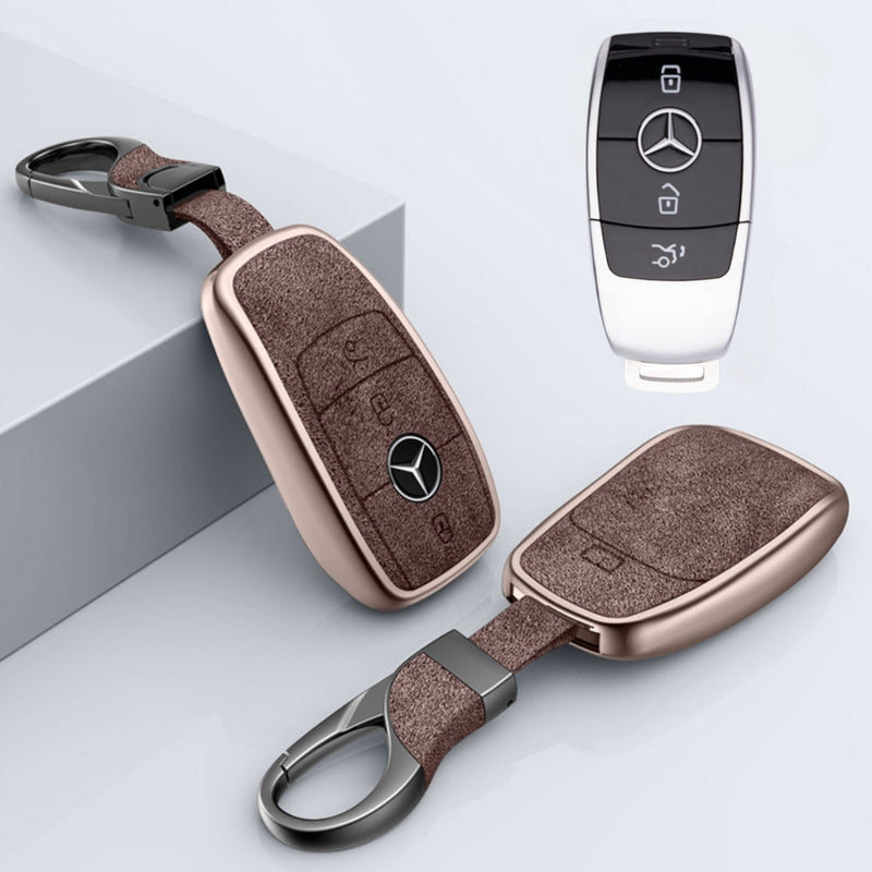 Chargez l&#39;image dans la visionneuse de la galerie, Mercedes Benz Aluminum Alloy Leather Car Key Fob Protection Case Cover For Benz A, C, E, S, G-Class, GLA, GLB, GLC, GLE, GLS, CLA, CLS, EQC
