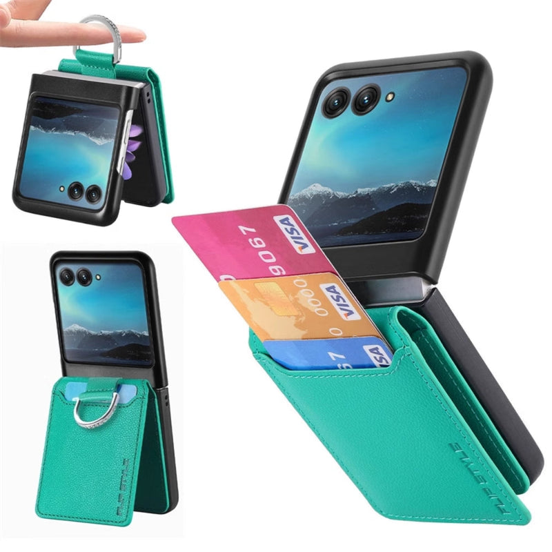 Load image into Gallery viewer, [With Card Slot] Motorola Razr 50/Ultra - Litchi Texture Leather Ring Wallet Phone Case - Polar Tech Australia
