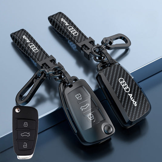 Audi Zinc Alloy + Carbon Fiber Texture Car Key Fob Case Cover For A3, A4, A5, A6, Q2, Q3, Q5, Q7, Q8, e-tron