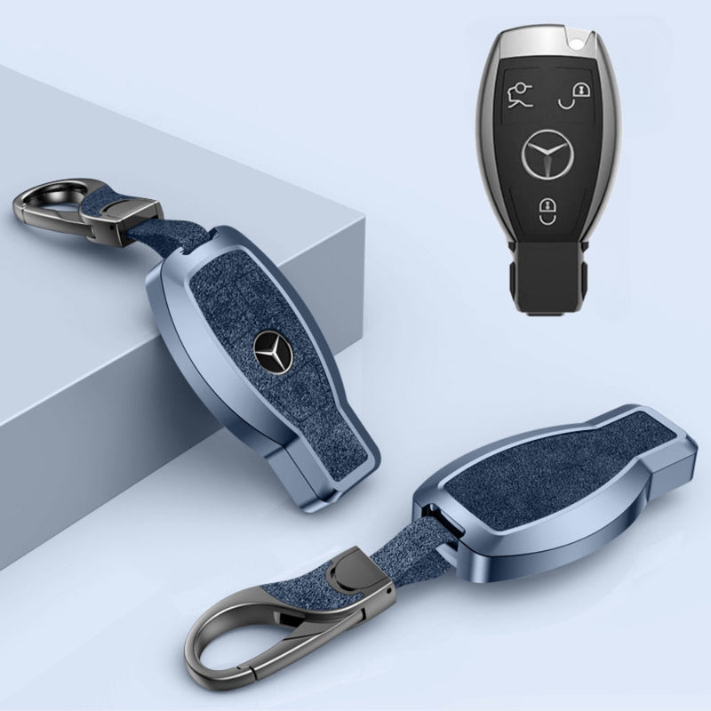 Chargez l&#39;image dans la visionneuse de la galerie, Mercedes Benz Aluminum Alloy Leather Car Key Fob Protection Case Cover For Benz A, C, E, S, G-Class, GLA, GLB, GLC, GLE, GLS, CLA, CLS, EQC
