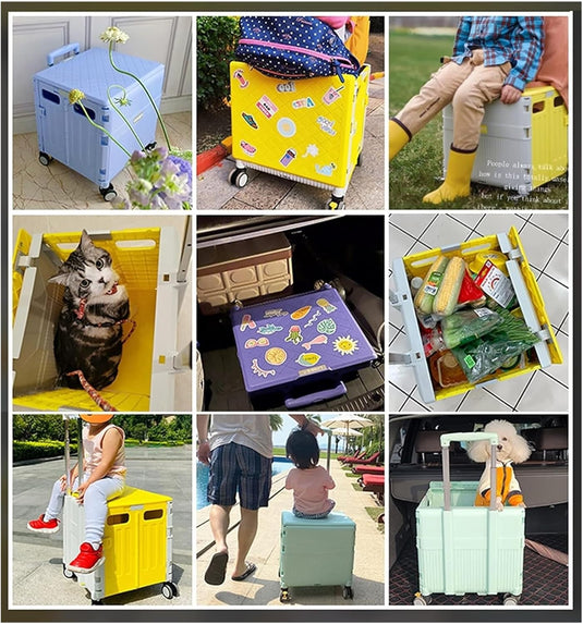 Foldable Utility Cart with Lid Storage Box and Universal Wheels for Grocery, Travel, and Outdoor Use