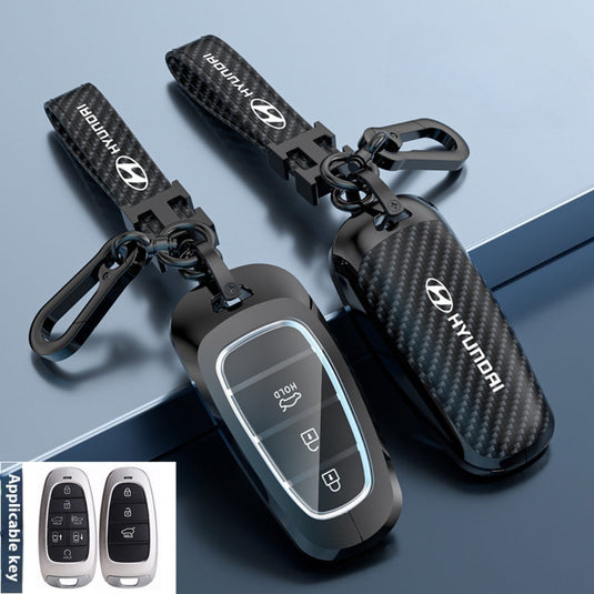 Hyundai Zinc Alloy + Carbon Fiber Texture Car Key Fob Case Cover For Palisade, Elantra, Accent, Kona, Santa Fe, Veloster