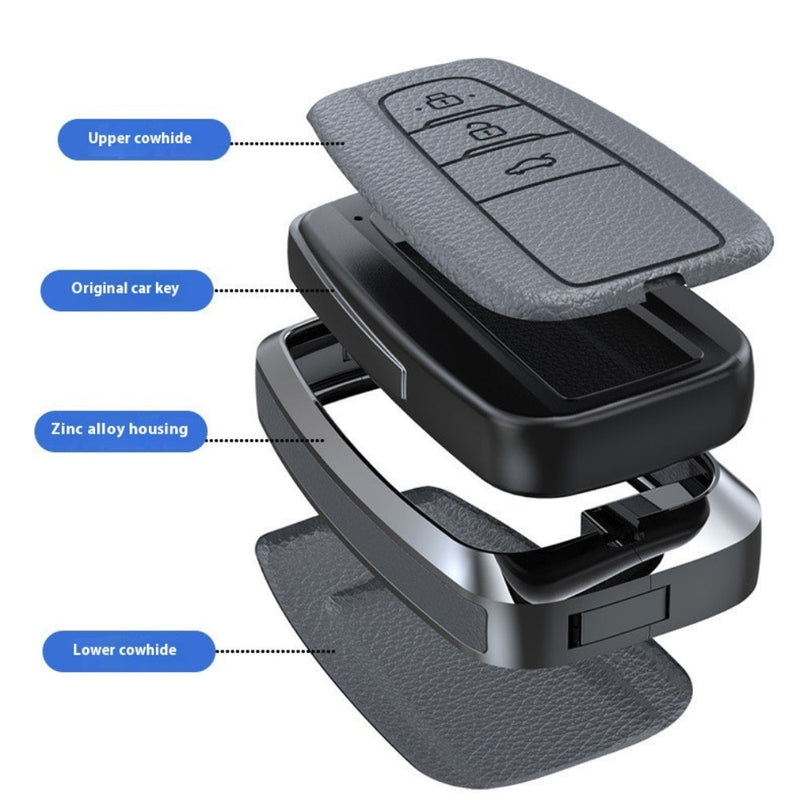 Load image into Gallery viewer, Toyota Zinc Alloy with Genuine Leather Full-Coverage Car Key Fob Protective Case Cover For RAV4, Camry, C-HR, Corolla, Prado, Prius
