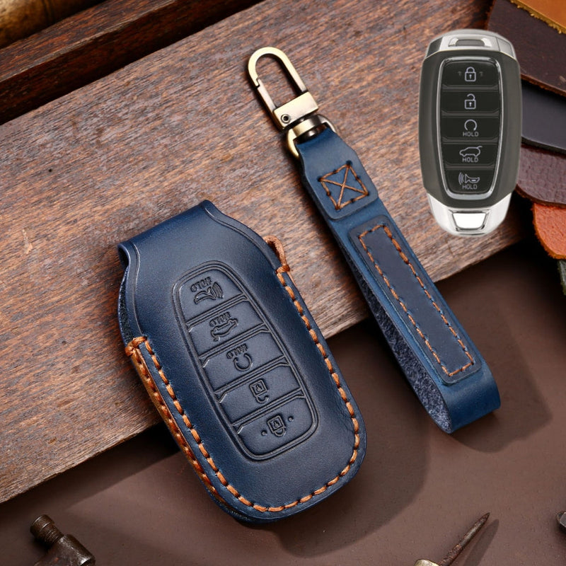 Load image into Gallery viewer, Hyundai Handcrafted Genuine Leather Car Key Fob Protective Case Cover For Santa Fe, Tucson, Palisade, Kona, Santa Fe, Azera
