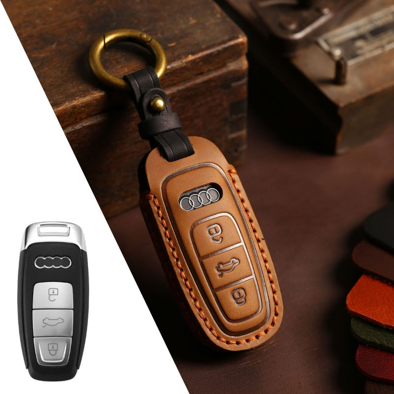 Load image into Gallery viewer, Audi Handcrafted Genuine Leather Car Key Fob Case Cover For A3, A4, A5, A6, A8, Q2, Q5, Q7, Q8, e-tron
