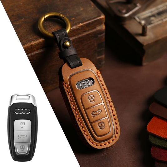 Audi Handcrafted Genuine Leather Car Key Fob Case Cover For A3, A4, A5, A6, A8, Q2, Q5, Q7, Q8, e-tron
