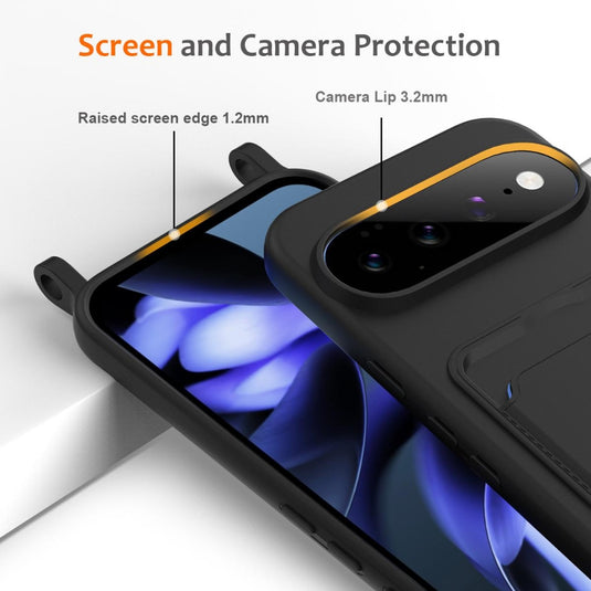 Google Pixel 11 Pro XL - Integrated Card Bag Solid Color Liquid Silicone Phone Case with Lanyard