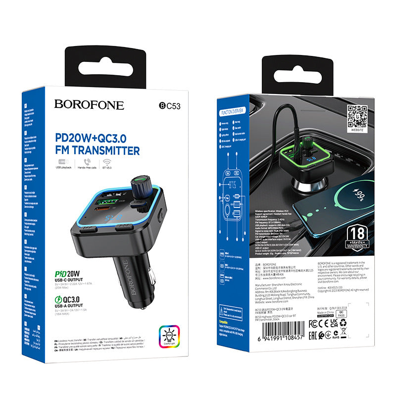 Load image into Gallery viewer, [BC53] HOCO Dual USB + PD USB-C Port 20W Car Charging Adapter With FM Transmitter
