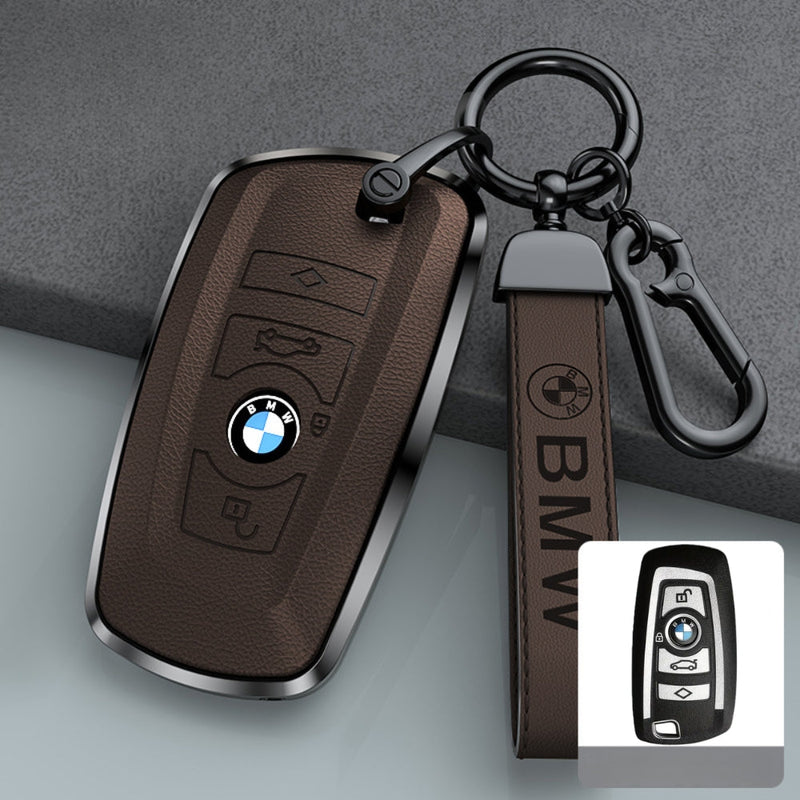 Load image into Gallery viewer, BMW Zinc Alloy + Leather Protection Car Key Fob Case Cover For 1, 2, 3, 5, 7 Series, X3, X5, X6

