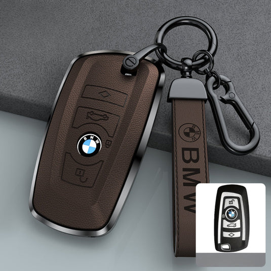 BMW Zinc Alloy + Leather Protection Car Key Fob Case Cover For 1, 2, 3, 5, 7 Series, X3, X5, X6