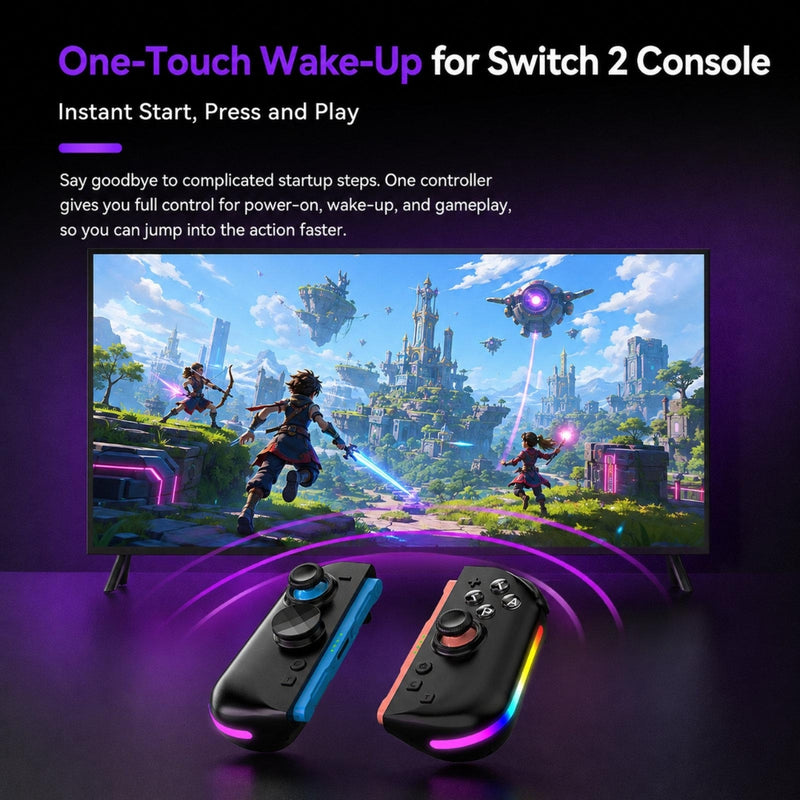 Chargez l'image dans la visionneuse de la galerie, Nintendo Switch 2 Left + Right Magnetic Controllers 9-Axis RGB Motion-Sensing Hall-Effect Joystick With Bluetooth 5.4 Wake-Up and Burst Fire Functionality

