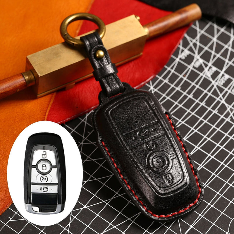 Chargez l&#39;image dans la visionneuse de la galerie, Ford Handcrafted Genuine Leather Folding Car Key Fob Protective Case Cover For Raptor F-150, Focus, Escort, Mondeo, Edge, Explorer, Mustang
