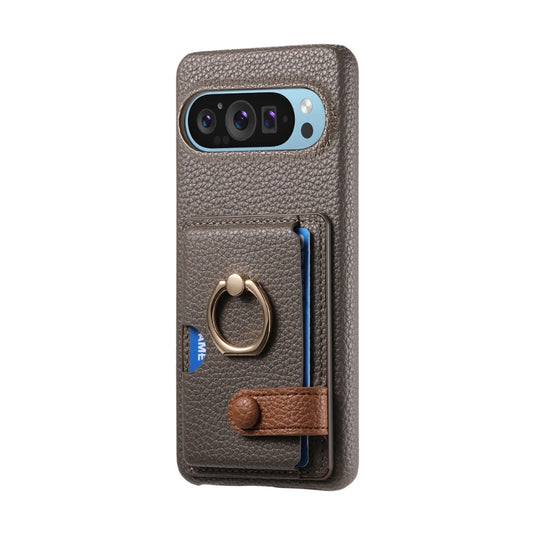 Google Pixel 10 Pro XL - Retro PU Leather Shockproof Phone Case with Ring Holder & Card Slot