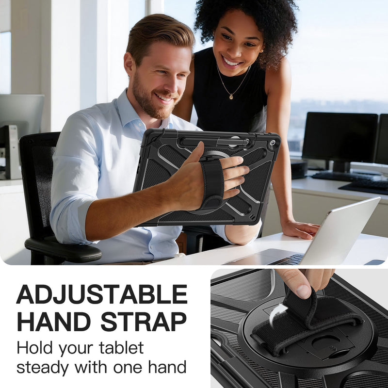 Cargue la imagen en el visor de la galería, Microsoft Surface Pro 12 (2025) - Heavy Duty 360 Degree Rotate Stand Hand Strap Case With Shoulder Strap
