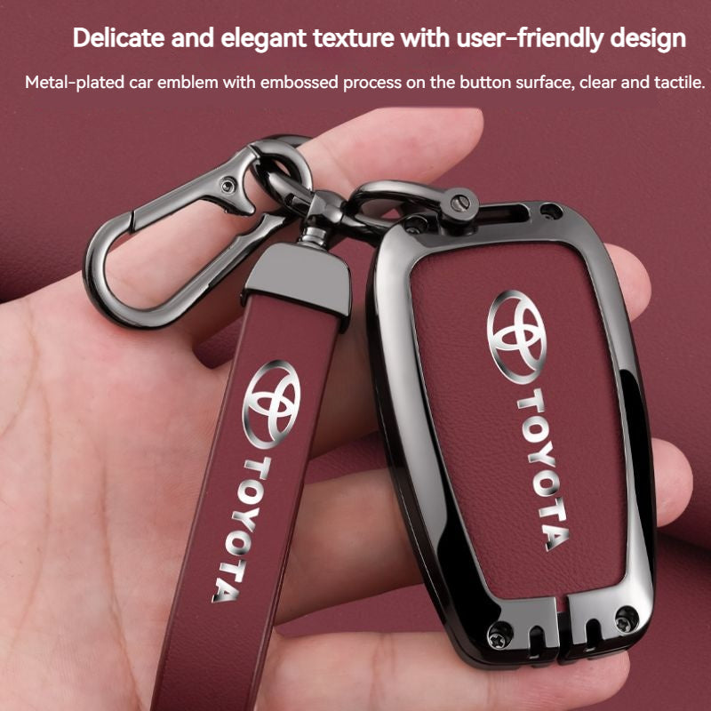 Load image into Gallery viewer, Toyota Full Metal Coverage + PU Leather Car Key Fob Case Cover For Camry, Corolla, RAV4, Highlander, C-HR, Prius, Avalon - Polar Tech Australia
