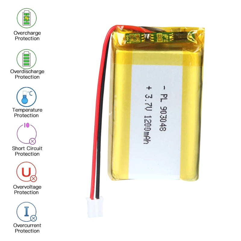 Cargue la imagen en el visor de la galería, [PH2.0-JST Connector][903048] Universal 1200mAh 3.7V Rechargeable Li-Ion Lithium Polymer Battery - Polar Tech Australia
