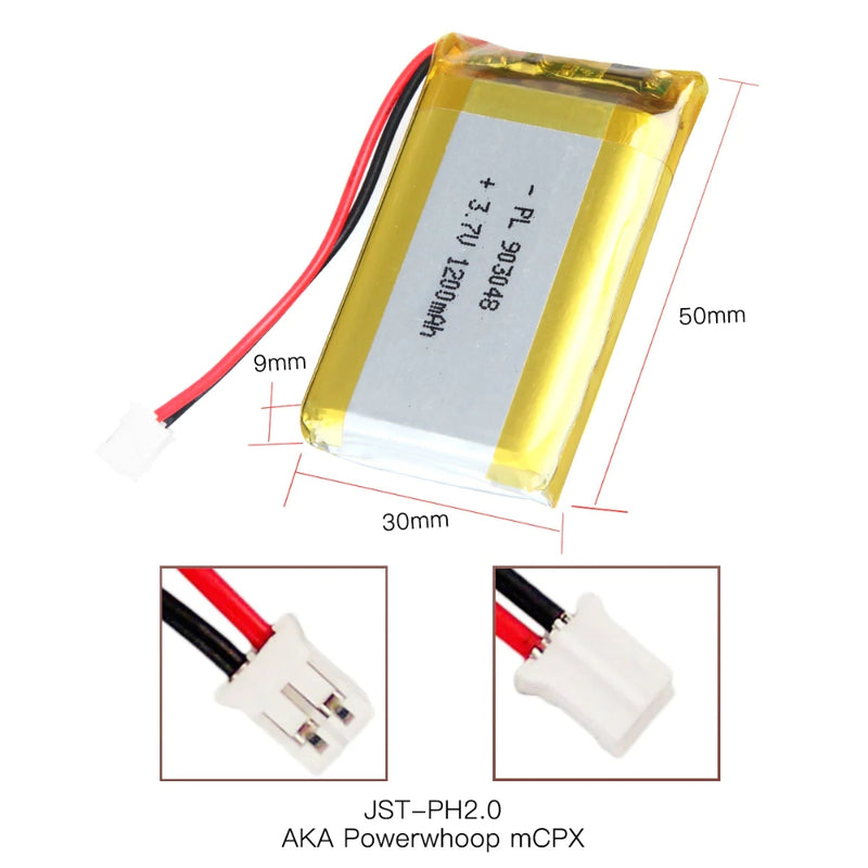 Cargue la imagen en el visor de la galería, [PH2.0-JST Connector][903048] Universal 1200mAh 3.7V Rechargeable Li-Ion Lithium Polymer Battery - Polar Tech Australia
