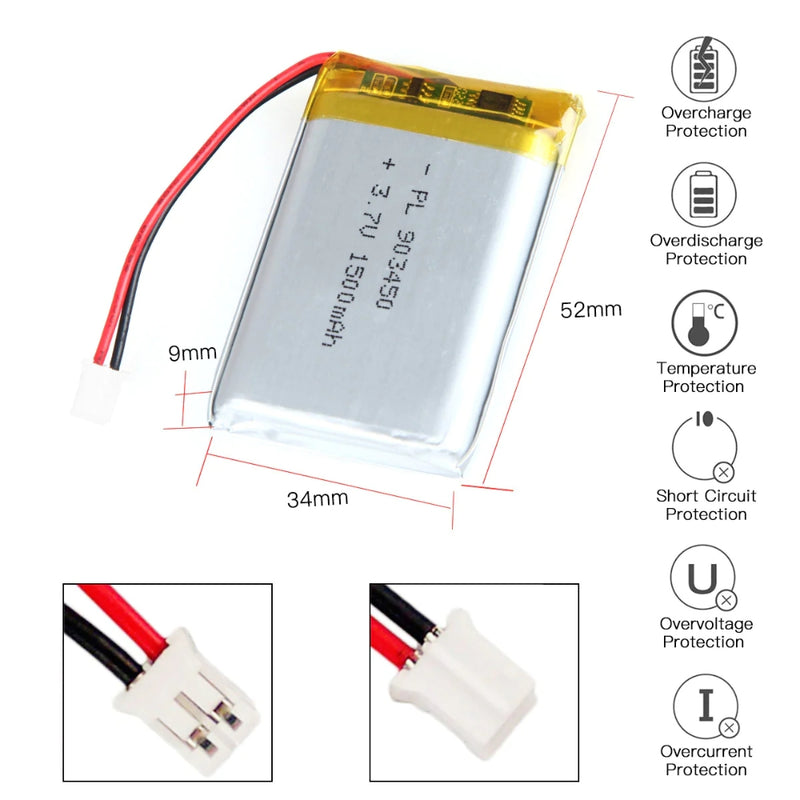 Chargez l&#39;image dans la visionneuse de la galerie, [PH2.0-JST Connector][903450] Universal 1500mAh 3.7V Rechargeable Li-Ion Lithium Polymer Battery - Polar Tech Australia
