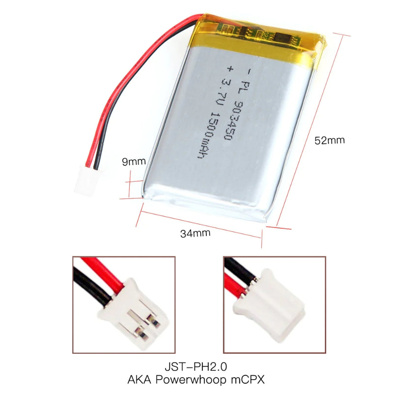 Chargez l&#39;image dans la visionneuse de la galerie, [PH2.0-JST Connector][903450] Universal 1500mAh 3.7V Rechargeable Li-Ion Lithium Polymer Battery - Polar Tech Australia
