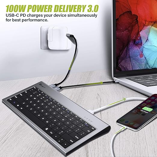 [11-in-1][With keyboard] Type C USB 3.0 HDMI DP Ethernet PD 100W  – Computer Port Expansion with Multiple Interfaces (COMBO Card Reader + HUB) Dock Station - Polar Tech Australia