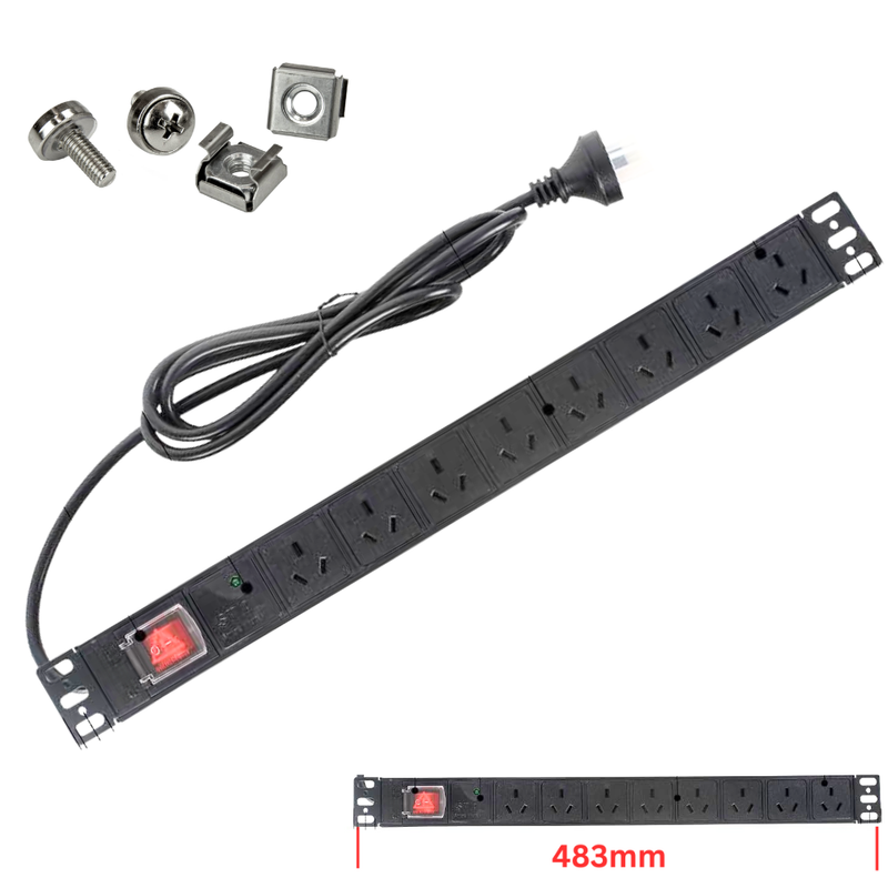 Load image into Gallery viewer, [AU Version] 8 Outlets 19" 1U Heavy Duty Metal Horizontal Rack Mount PDU Power Stripe With On OFF Switch - Polar Tech Australia

