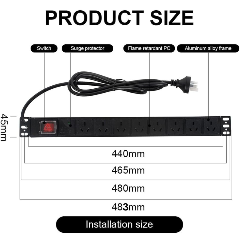 Load image into Gallery viewer, [AU Version] 8 Outlets 19" 1U Heavy Duty Metal Horizontal Rack Mount PDU Power Stripe With On OFF Switch - Polar Tech Australia
