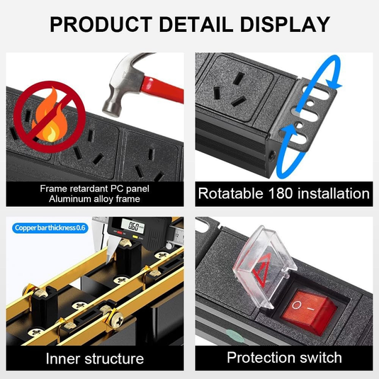 [AU Version] 8 Outlets 19" 1U Heavy Duty Metal Horizontal Rack Mount PDU Power Stripe With On OFF Switch - Polar Tech Australia