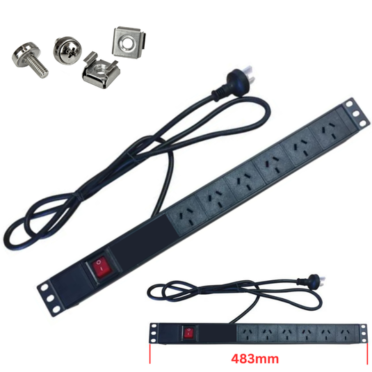 [AU Version] 6 Outlets 19" 1U Heavy Duty Metal Horizontal Rack Mount PDU Power Stripe With On OFF Switch - Polar Tech Australia