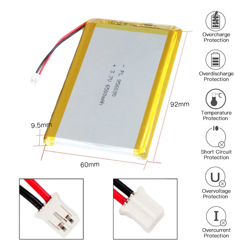 Cargue la imagen en el visor de la galería, [PH2.0-JST Connector][956090] Universal 6500mAh 3.7V Rechargeable Li-Ion Lithium Polymer Battery - Polar Tech Australia
