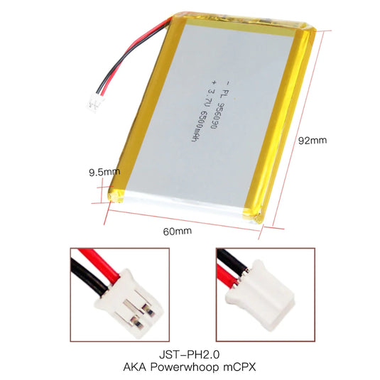 [PH2.0-JST Connector][956090] Universal 6500mAh 3.7V Rechargeable Li-Ion Lithium Polymer Battery - Polar Tech Australia
