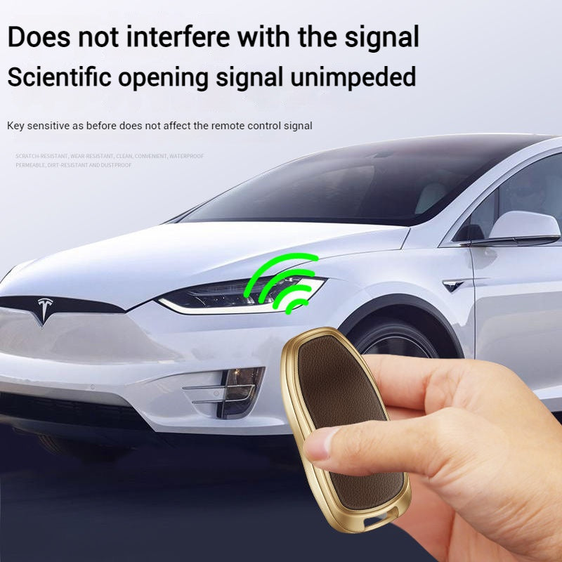 Chargez l&#39;image dans la visionneuse de la galerie, Tesla Metallic Finish + Lychee Pattern Car Key Fob Case for Model 3, Y, X, S
