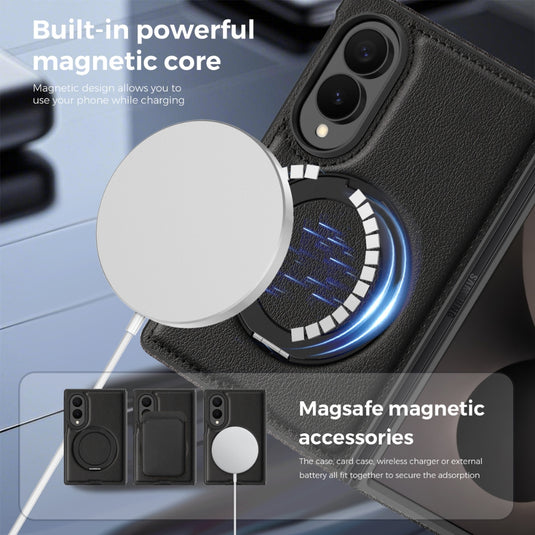 Samsung Galaxy Z Fold8 5G - Magnetic Leather Case with 360° Rotating Foldable Stand