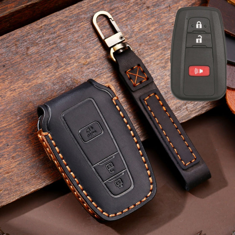 Chargez l&#39;image dans la visionneuse de la galerie, Toyota Handcrafted Genuine Leather Car Key Fob Protective Case Cover For Camry, C-HR, Corolla, RAV4, Avalon, Land Cruiser, Prado, Prius

