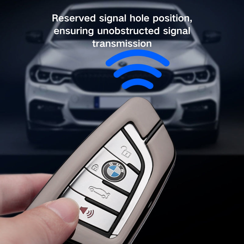 Cargue la imagen en el visor de la galería, BMW Zinc Alloy + Leather Car Key Fob Case Cover For 1, 3, 4, 5, 6 Series, X3, X5, X6, X7
