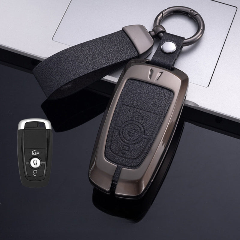 Chargez l&#39;image dans la visionneuse de la galerie, Ford Zinc Alloy Leather Folding Car Key Fob Case Cover For Ranger, Mustang, Everest, Escape, Puma, Transit, Focus, Fiesta, Ranger Raptor, Mondeo
