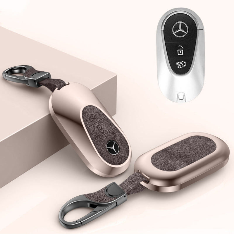 Chargez l&#39;image dans la visionneuse de la galerie, Mercedes Benz Aluminum Alloy Leather Car Key Fob Protection Case Cover For Benz A, C, E, S, G-Class, GLA, GLB, GLC, GLE, GLS, CLA, CLS, EQC

