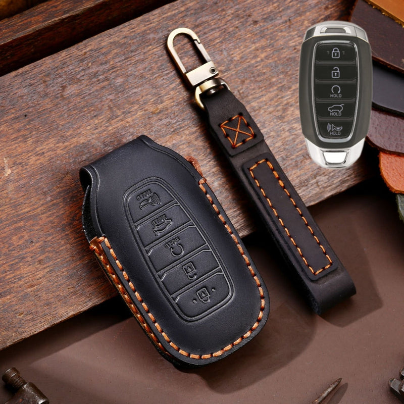 Load image into Gallery viewer, Hyundai Handcrafted Genuine Leather Car Key Fob Protective Case Cover For Santa Fe, Tucson, Palisade, Kona, Santa Fe, Azera
