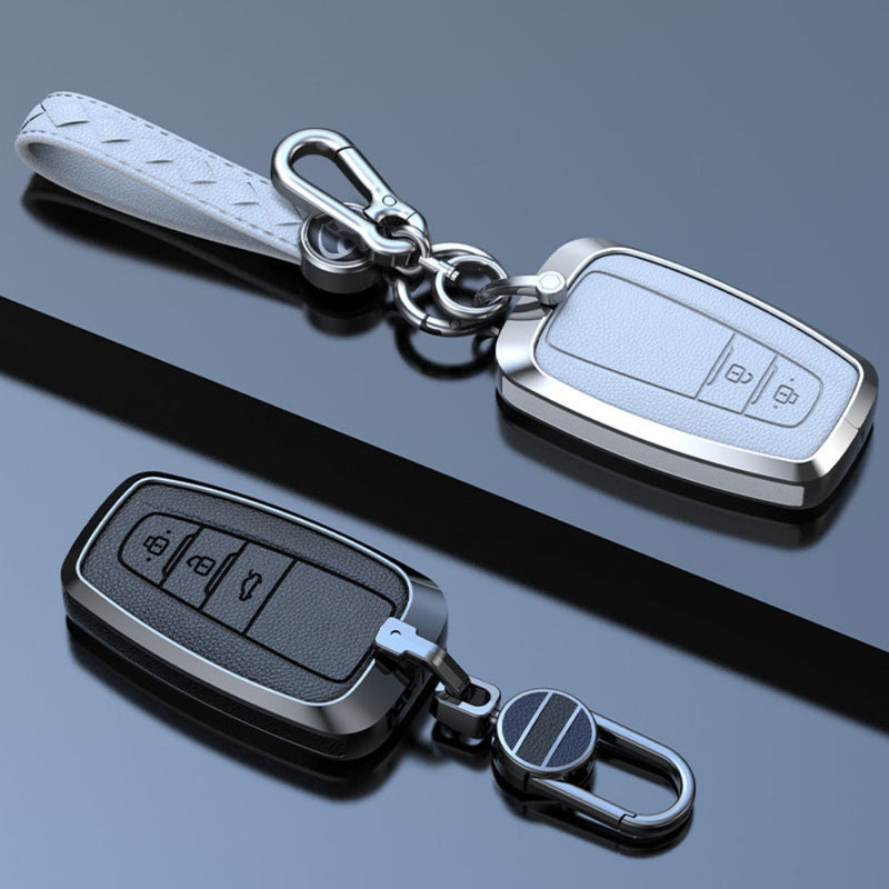 Chargez l&#39;image dans la visionneuse de la galerie, Toyota Zinc Alloy Leather Car Key Fob Case Cover For Camry, C-HR, Corolla, RAV4, Avalon, Land Cruiser, Prado, Prius
