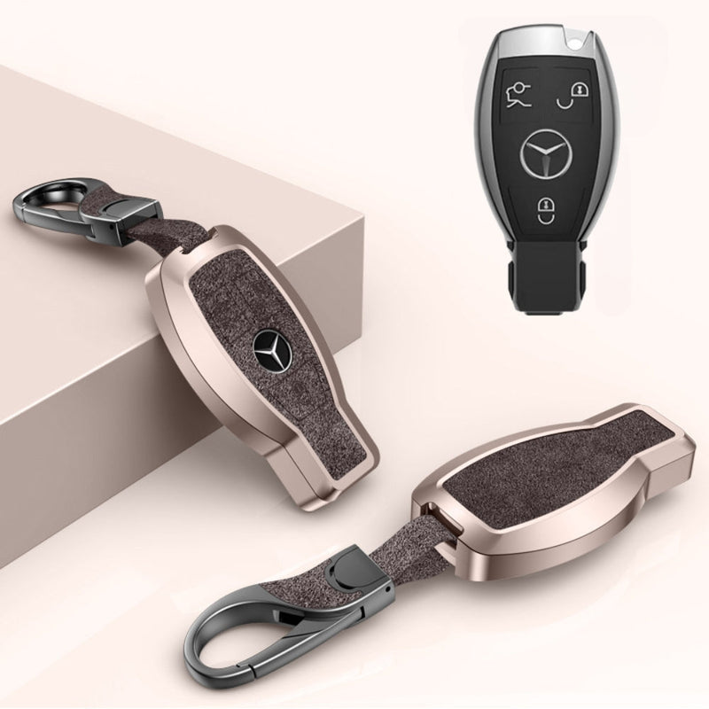 Chargez l&#39;image dans la visionneuse de la galerie, Mercedes Benz Aluminum Alloy Leather Car Key Fob Protection Case Cover For Benz A, C, E, S, G-Class, GLA, GLB, GLC, GLE, GLS, CLA, CLS, EQC
