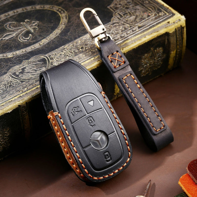 Chargez l&#39;image dans la visionneuse de la galerie, Mercedes Benz Handcrafted Genuine Leather Car Key Fob Protective Cover Case For Benz E-Class
