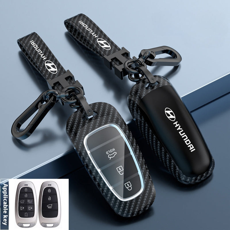 Load image into Gallery viewer, Hyundai Zinc Alloy + Carbon Fiber Texture Car Key Fob Case Cover For Palisade, Elantra, Accent, Kona, Santa Fe, Veloster
