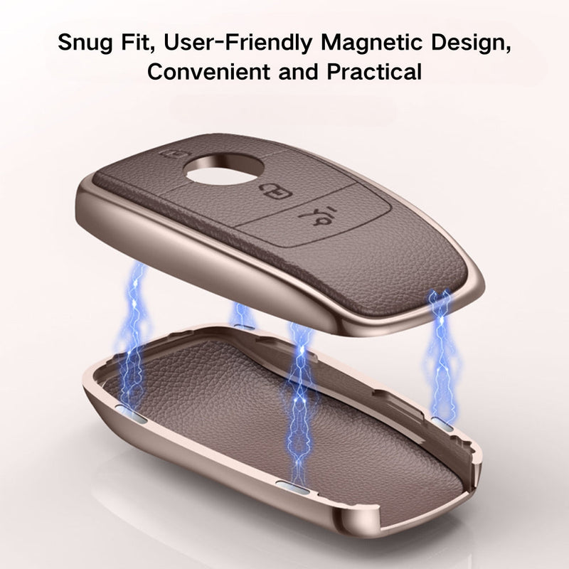 Chargez l&#39;image dans la visionneuse de la galerie, Mercedes Benz Aluminum Alloy Leather Car Key Fob Protection Case Cover For Benz A, C, E, S, G-Class, GLA, GLB, GLC, GLE, GLS, CLA, CLS, EQC
