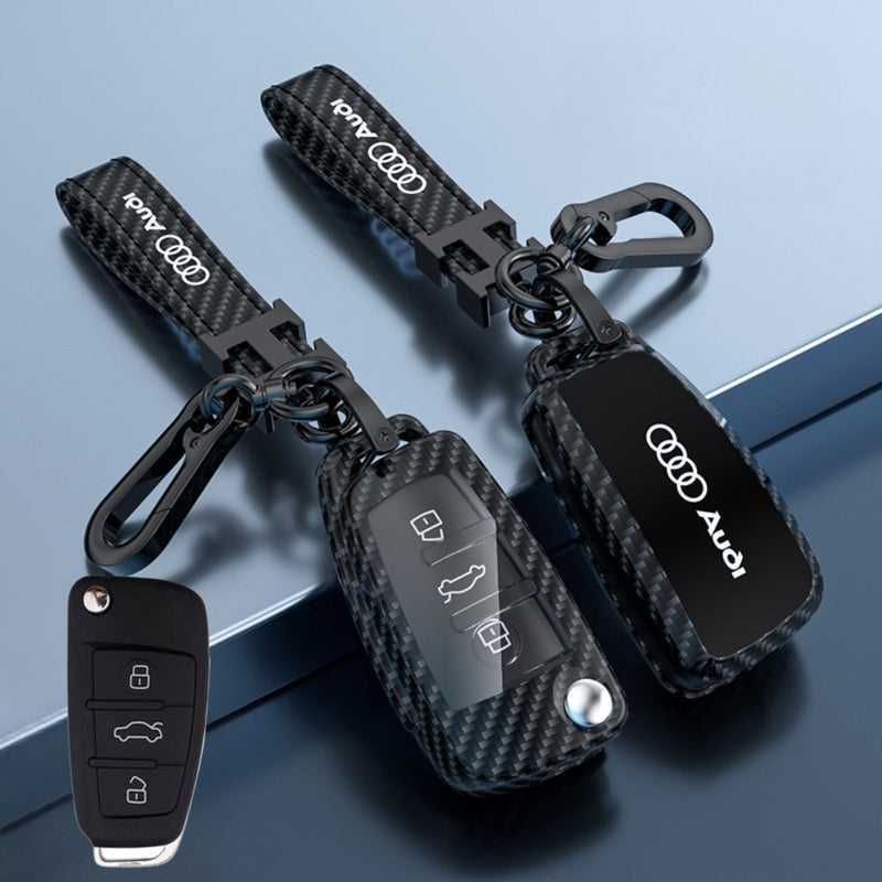 Load image into Gallery viewer, Audi Zinc Alloy + Carbon Fiber Texture Car Key Fob Case Cover For A3, A4, A5, A6, Q2, Q3, Q5, Q7, Q8, e-tron

