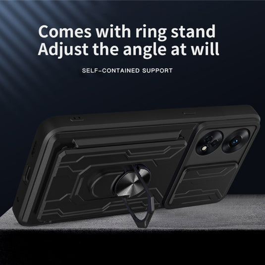 OPPO Reno8 T 4G (CPH2481) - Slide Lens Armor Case with Card Slot and Ring Stand - Polar Tech Australia