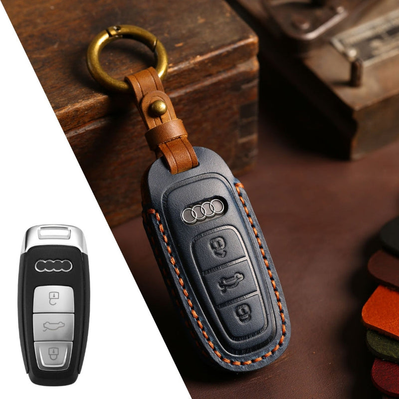 Load image into Gallery viewer, Audi Handcrafted Genuine Leather Car Key Fob Case Cover For A3, A4, A5, A6, A8, Q2, Q5, Q7, Q8, e-tron
