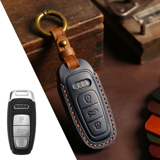 Audi Handcrafted Genuine Leather Car Key Fob Case Cover For A3, A4, A5, A6, A8, Q2, Q5, Q7, Q8, e-tron