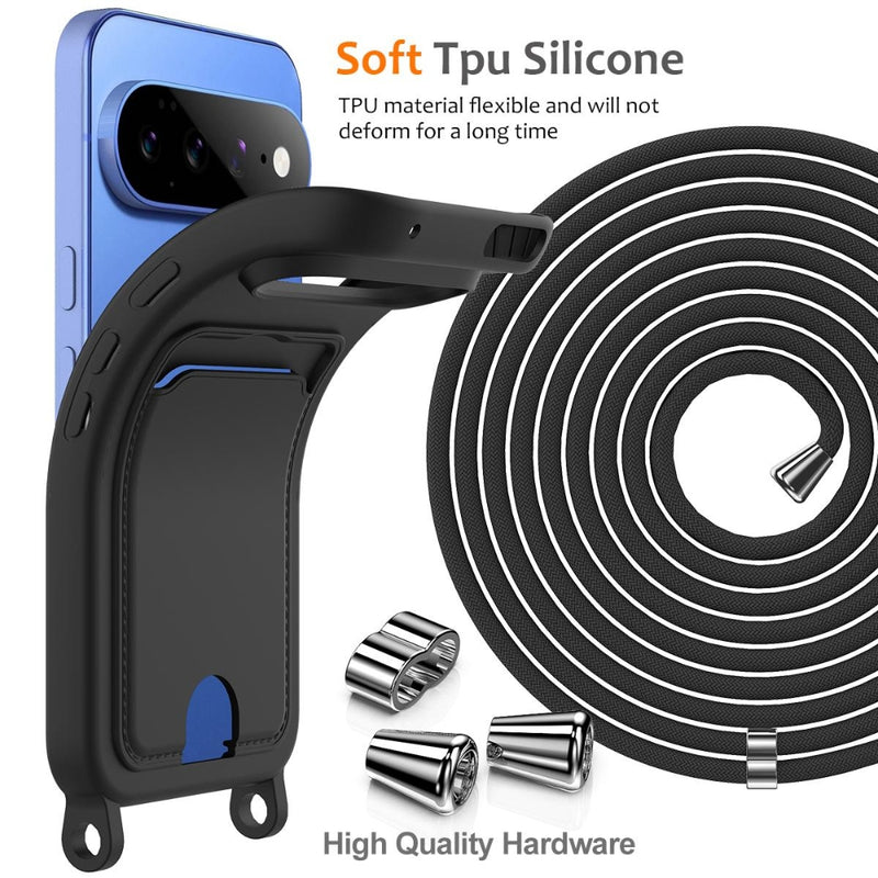 Load image into Gallery viewer, Google Pixel 11 Pro XL - Integrated Card Bag Solid Color Liquid Silicone Phone Case with Lanyard
