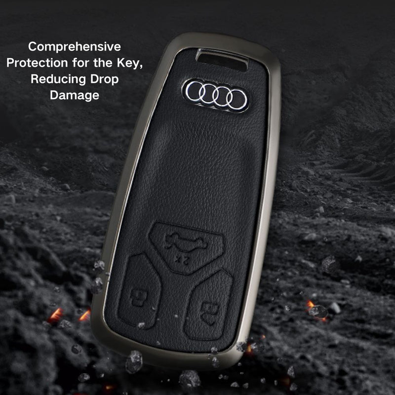 Load image into Gallery viewer, Audi Zinc Alloy + Leather Car Key Fob Case Cover For A4, A5, A6,A8, Q2, Q5, Q7
