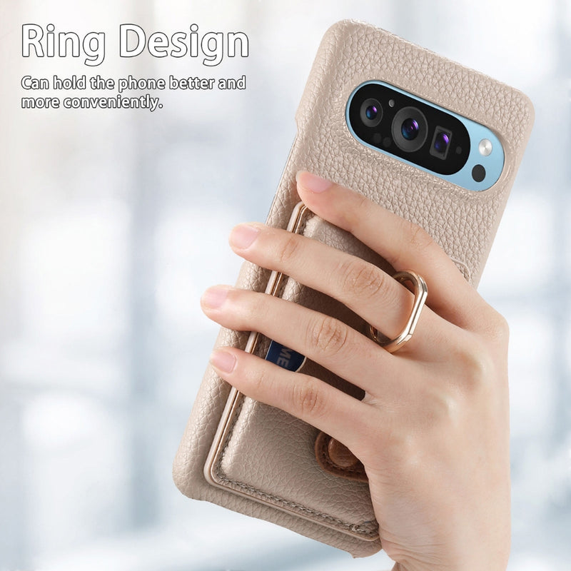 Cargue la imagen en el visor de la galería, Google Pixel 10 / 10 Pro - Retro PU Leather Shockproof Phone Case with Ring Holder &amp; Card Slot
