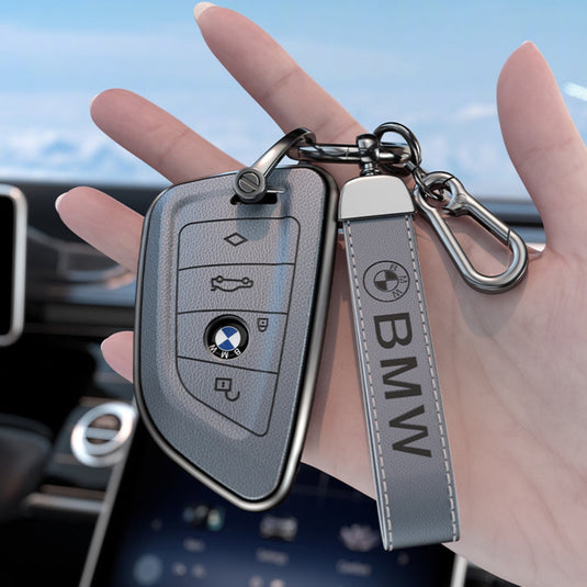 BMW Zinc Alloy + Leather Protection Car Key Fob Case Cover For 1, 2, 3, 5, 7 Series, X3, X5, X6